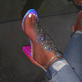 Line-Style Buckle Open Toe Chunky Covering Casual Rhinestone heels